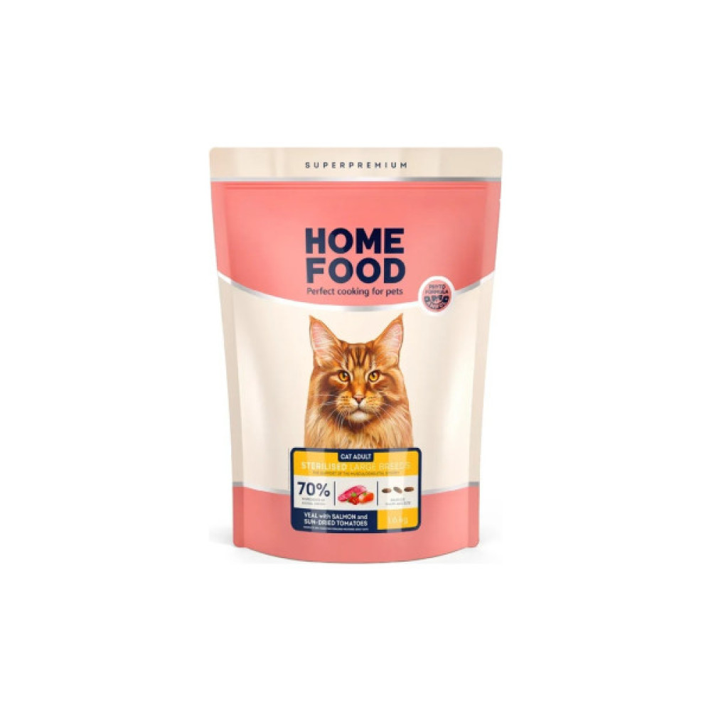 Сухий корм для кішок Home Food For large breeds з телятиною, лососем та в’яленими томатами 10 кг (4820235021191)