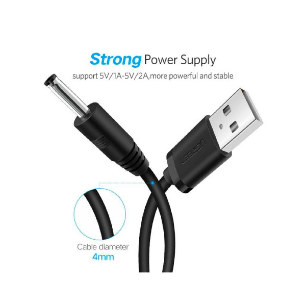 Кабель живлення USB to DC 3.5mm 5V 1.0m black Ugreen (10376) Кабель живлення USB to DC 3.5mm 5V 1.0m black Ugreen (10376)