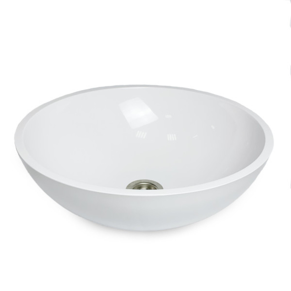 Раковина, умивальник Adamant KREIS, штучний камінь, кругла, без отвору для змішувача та переливу, 420х150мм, накладний, білий