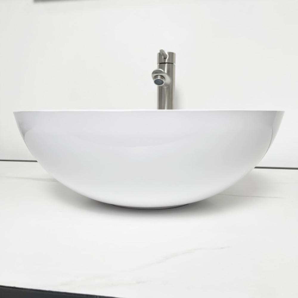 Раковина, умивальник Adamant KREIS, штучний камінь, кругла, без отвору для змішувача та переливу, 420х150мм, накладний, білий
