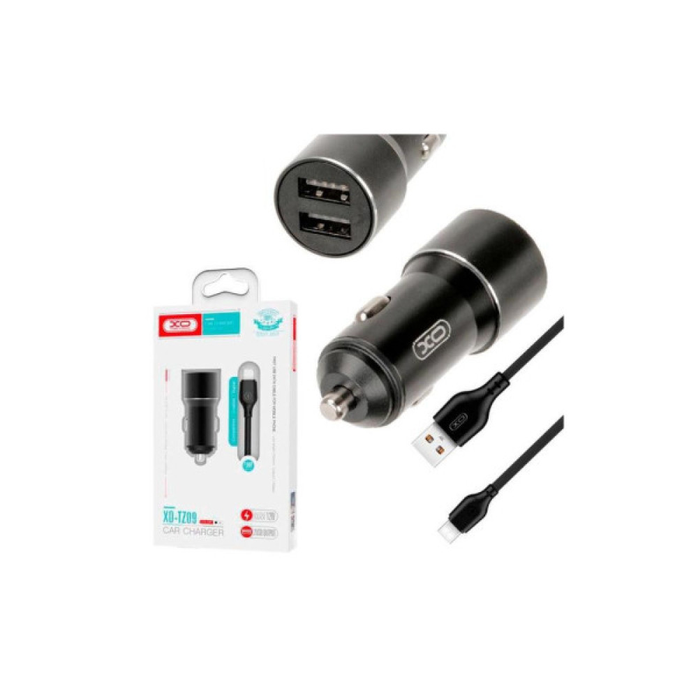 Зарядний пристрій XO TZ09 2.4A/2 USB + cable Type-C Black (XO-TZ09T-BK)