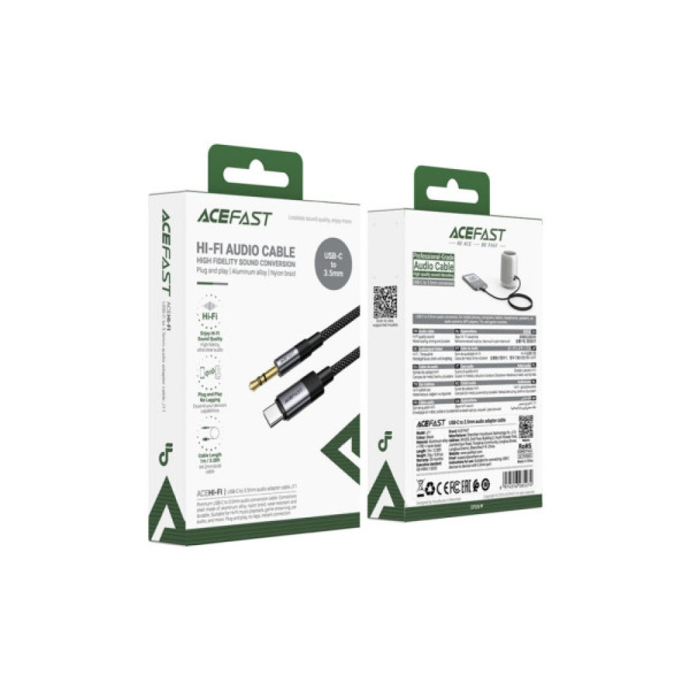 Кабель мультимедійний USB-C to 3.5mm M 0.15m black Acefast (6974316285274)