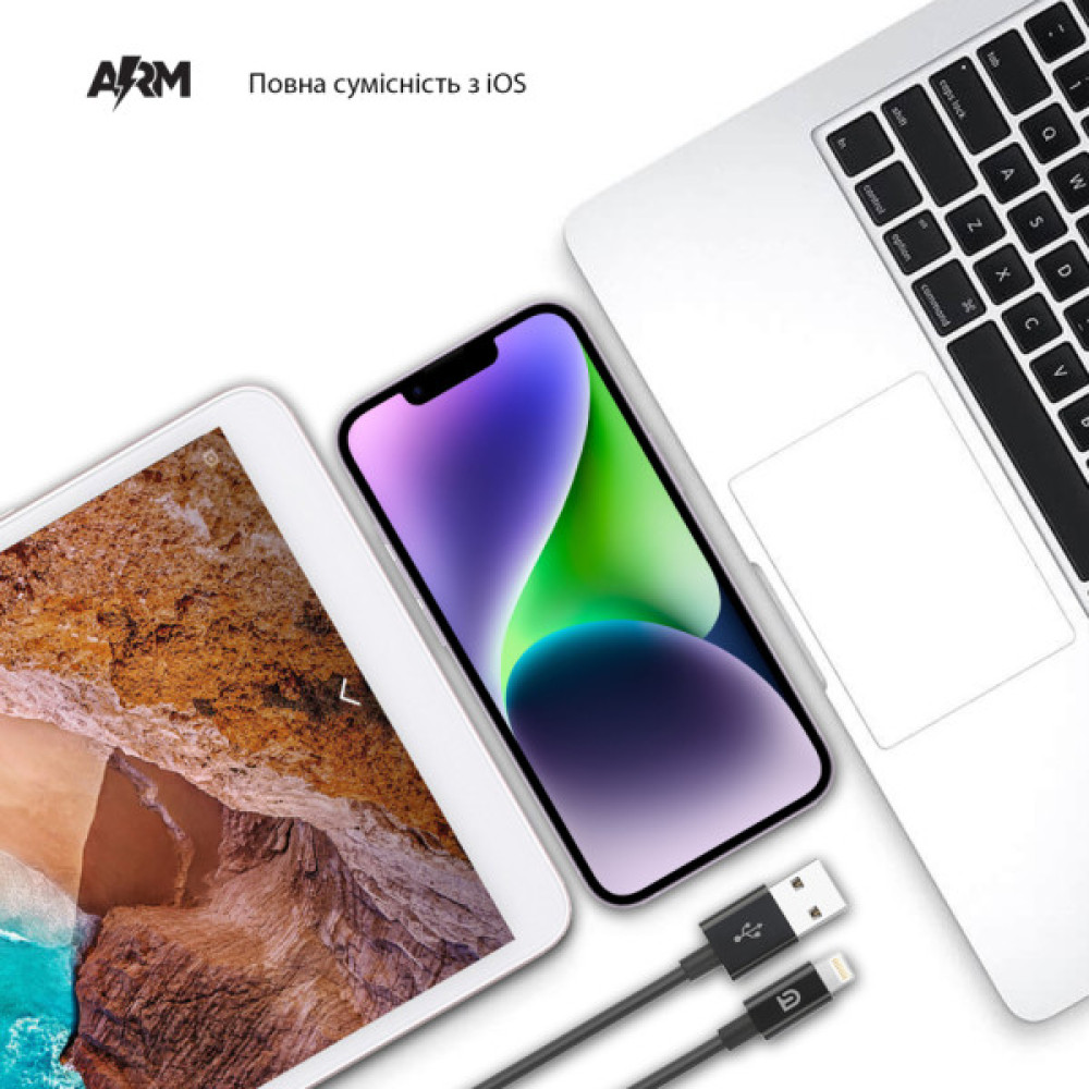 Дата кабель USB 2.0 AM to Lightning 1.0m black Armorstandart (ARM64287)