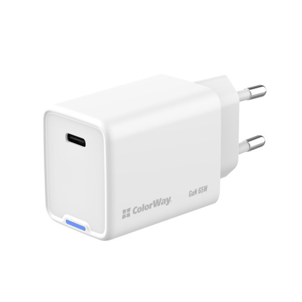 Зарядний пристрій ColorWay GaN Mini 65W PD Port PPS USB-C white (CW-CHS049PD-WT)