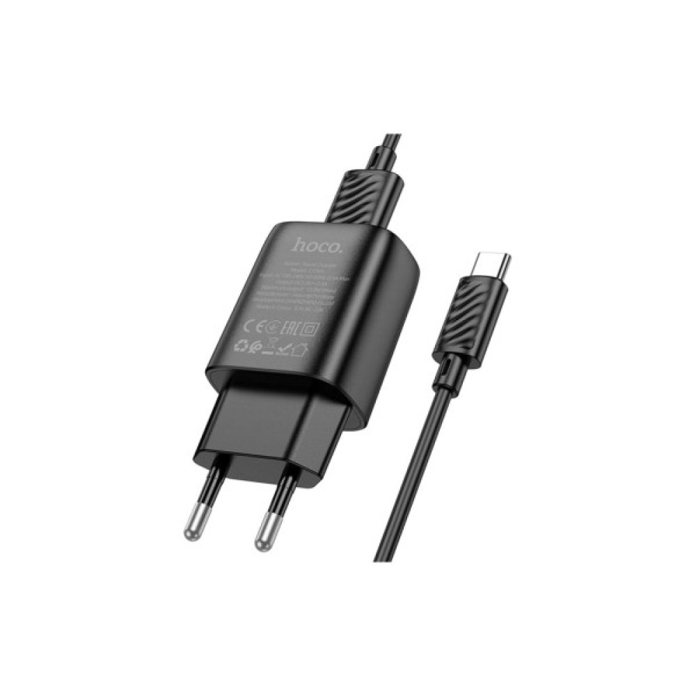 Зарядний пристрій HOCO C134A USB + cable USB to USB-C 2.4A black (6942007621359)