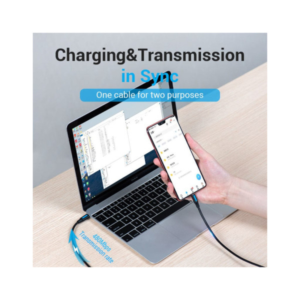 Дата кабель USB-C to Micro 5P 1.0m 2A black Vention (COVBF)