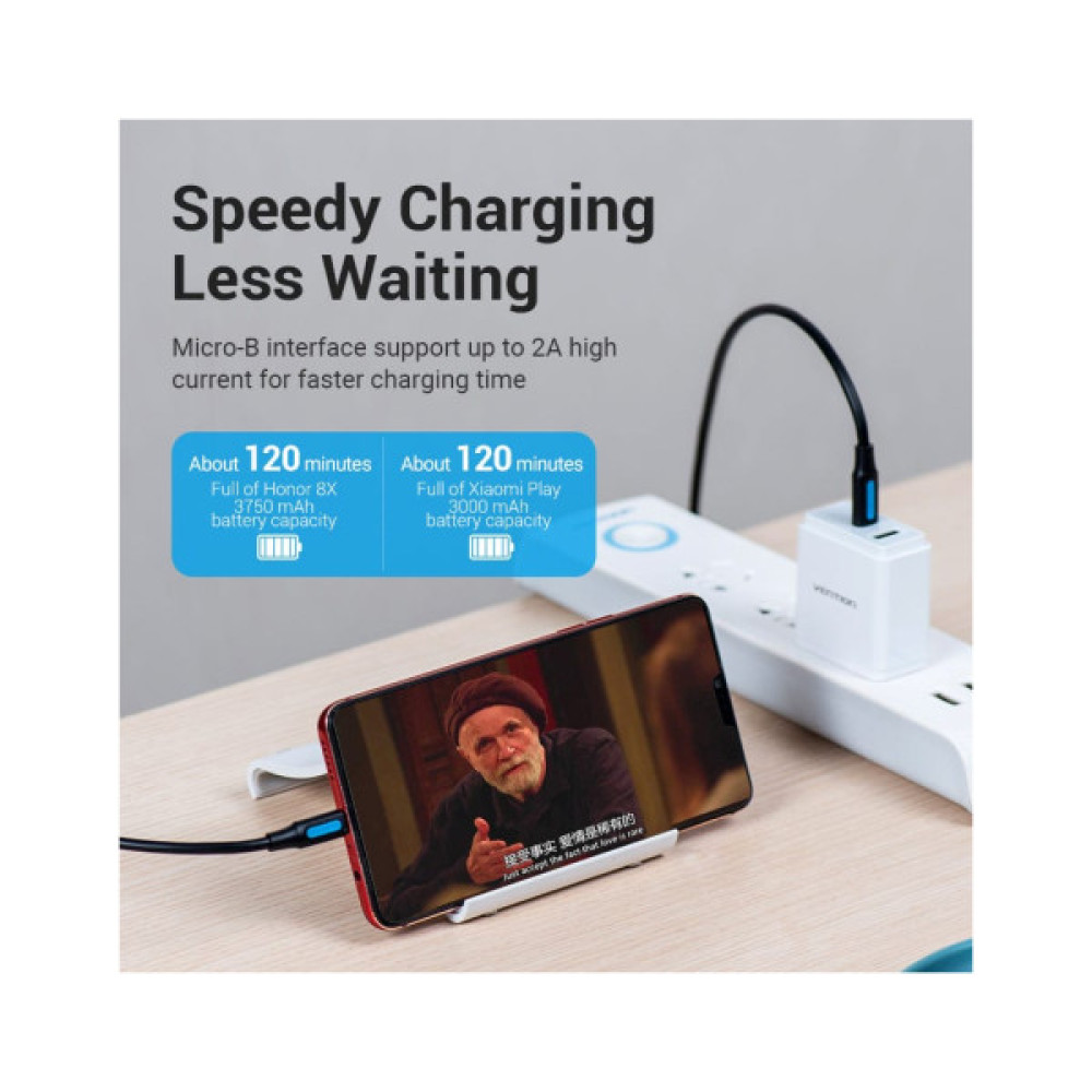 Дата кабель USB-C to Micro 5P 1.0m 2A black Vention (COVBF)
