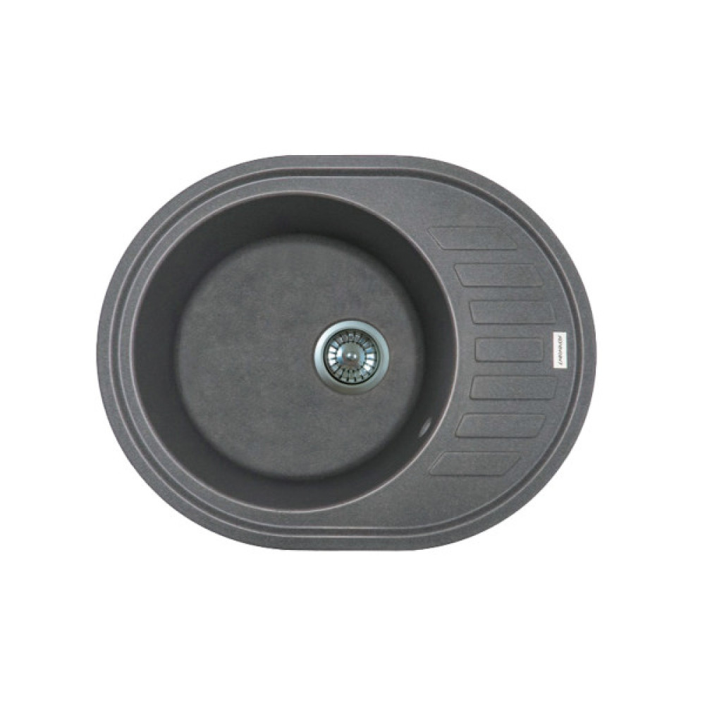 Мийка кухонна Adamant Ovum, штучний камінь, овальна, з крилом, 615х495х200мм, чаша - 1, врізна, сірий