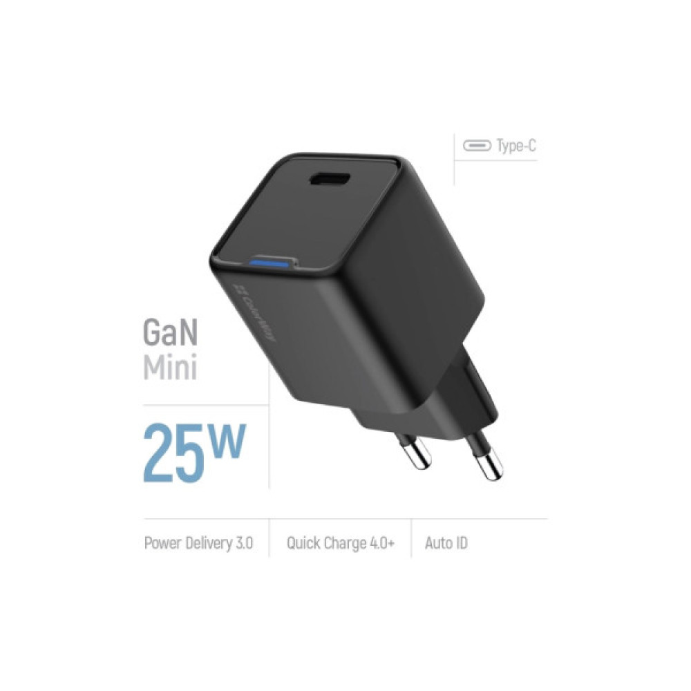 Зарядний пристрій ColorWay GaN Mini 25W PD Port PPS USB-C black (CW-CHS052PD-BK)