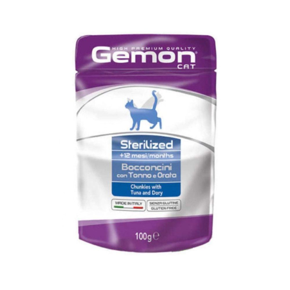 Вологий корм для кішок Gemon Cat Wet Adult Sterilized тунець з рибою дорі 100 г (8009470300902)