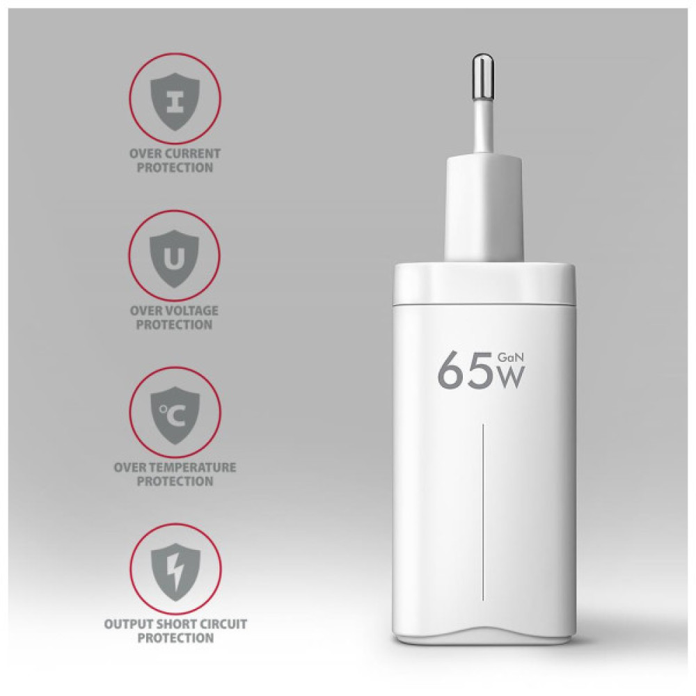 Зарядний пристрій AXAGON 1xUSB + 2xUSB-C 65W QC4+ PD3.0 PPS white (ACU-DPQ65W)