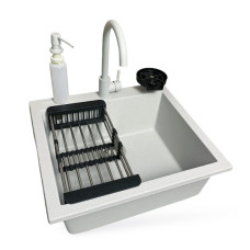 Набір кухонний Adamant Univer, штучний камінь, квадрат, без крила, 560х500х200мм, чаша - 1, врізна, Old stone + змішувач + дозатор + ополіскувач склянок + коландер Набір кухонний Adamant Univer, штучний камінь, квадрат, без крила, 560х500х200мм, чаша - 1, врізна, Old stone + змішувач + дозатор + ополіскувач склянок + коландер