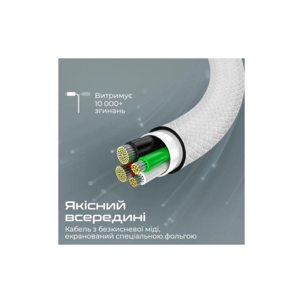 Дата кабель USB-C to USB-C 1.0m Promate (xcord-cc.white)