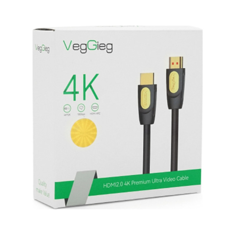 Кабель мультимедійний HDMI M to HDMI M 5.0m V2.0 4K UHD black VEGGIEG (YT-HDMI(M)/(M)HA-5/19714)