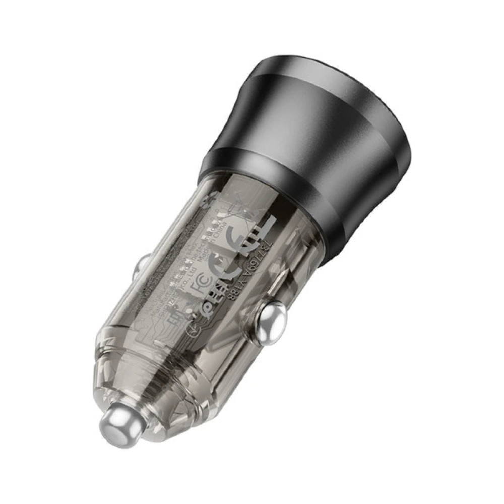 Зарядний пристрій BOROFONE 1xUSB-C PD + 1xUSB 38W car adapter transparent black (6941991106965)