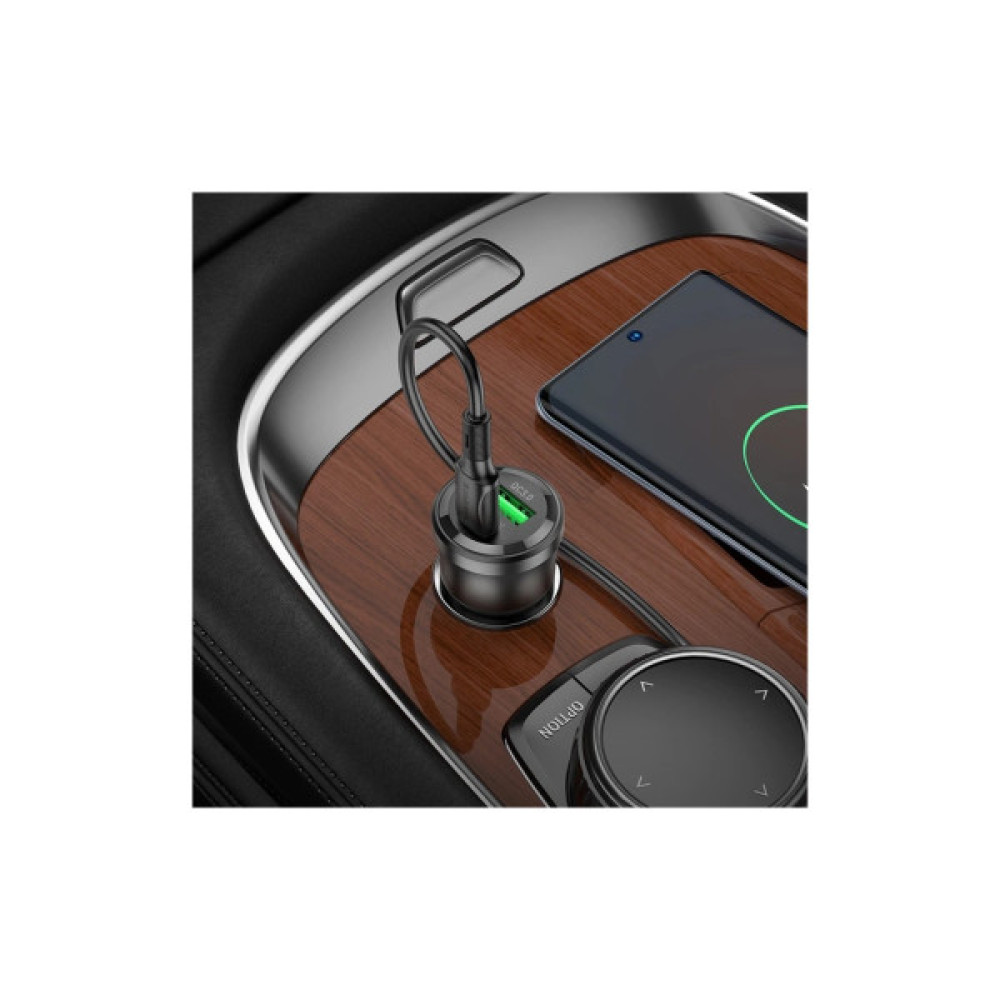 Зарядний пристрій BOROFONE 1xUSB-C PD + 1xUSB 38W car adapter transparent black (6941991106965)