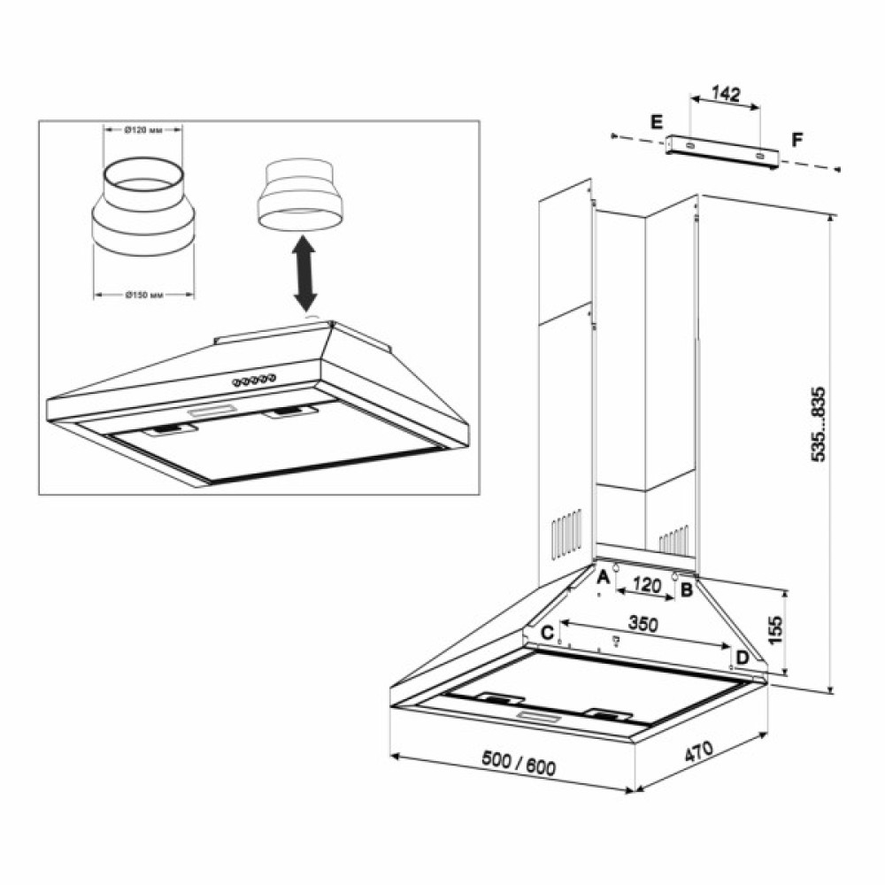 Витяжка кухонна Eleyus WELLA 1000 LED 60 WH