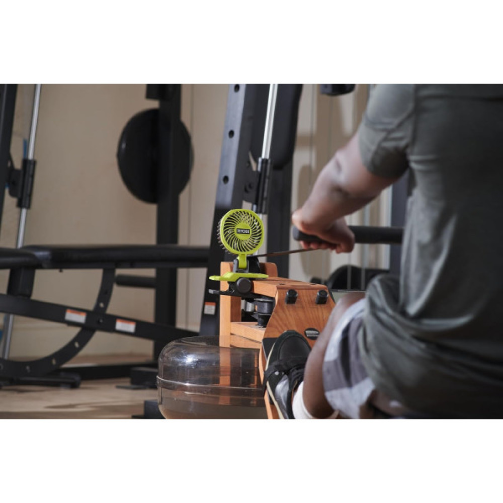 Вентилятор акумуляторний кліпса Ryobi USB Lithium RCF4-120G 4В акб 1х2А·год 3800об/хв обертання 325° поворот 180° 2 швидкості 0.29кг