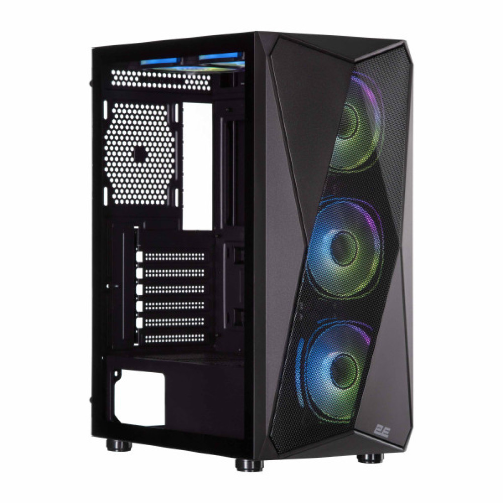 Корпус 2E GAMING Aruba G3313B, без БЖ 1xUSB3.0, 2xUSB2.0, 5x120мм ARGB, VGA 300мм, LCS ready, HUB, TG Side Panel, ATX, чорний
