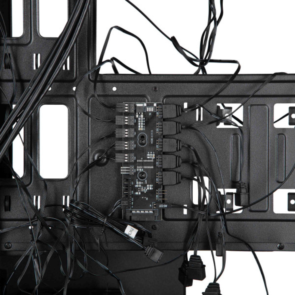 Корпус 2E GAMING Aruba G3313B, без БЖ 1xUSB3.0, 2xUSB2.0, 5x120мм ARGB, VGA 300мм, LCS ready, HUB, TG Side Panel, ATX, чорний