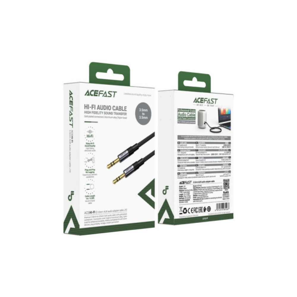 Кабель мультимедійний 3.5mm M to 3.5mm M 1.0m black Acefast (6974316285267)