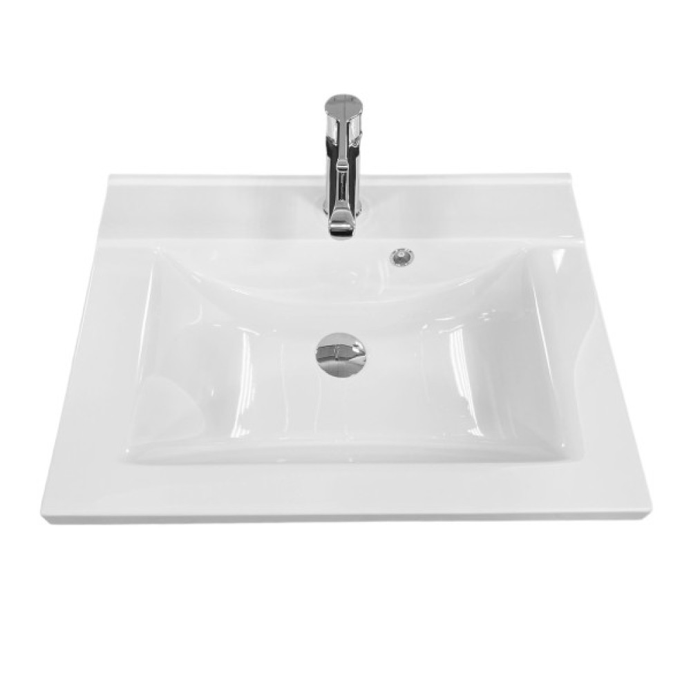Раковина, умивальник Adamant QUANTO, штучний камінь, прямокут., з отвором для змішувача, з отвором для переливу, 600х447х140мм, накладний, білий