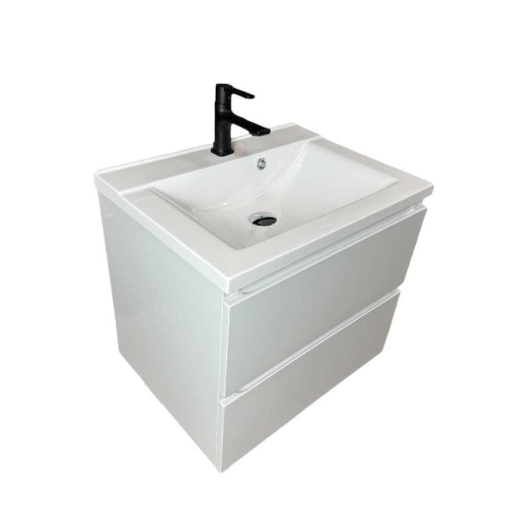 Раковина, умивальник Adamant QUANTO, штучний камінь, прямокут., з отвором для змішувача, з отвором для переливу, 600х447х140мм, накладний, білий