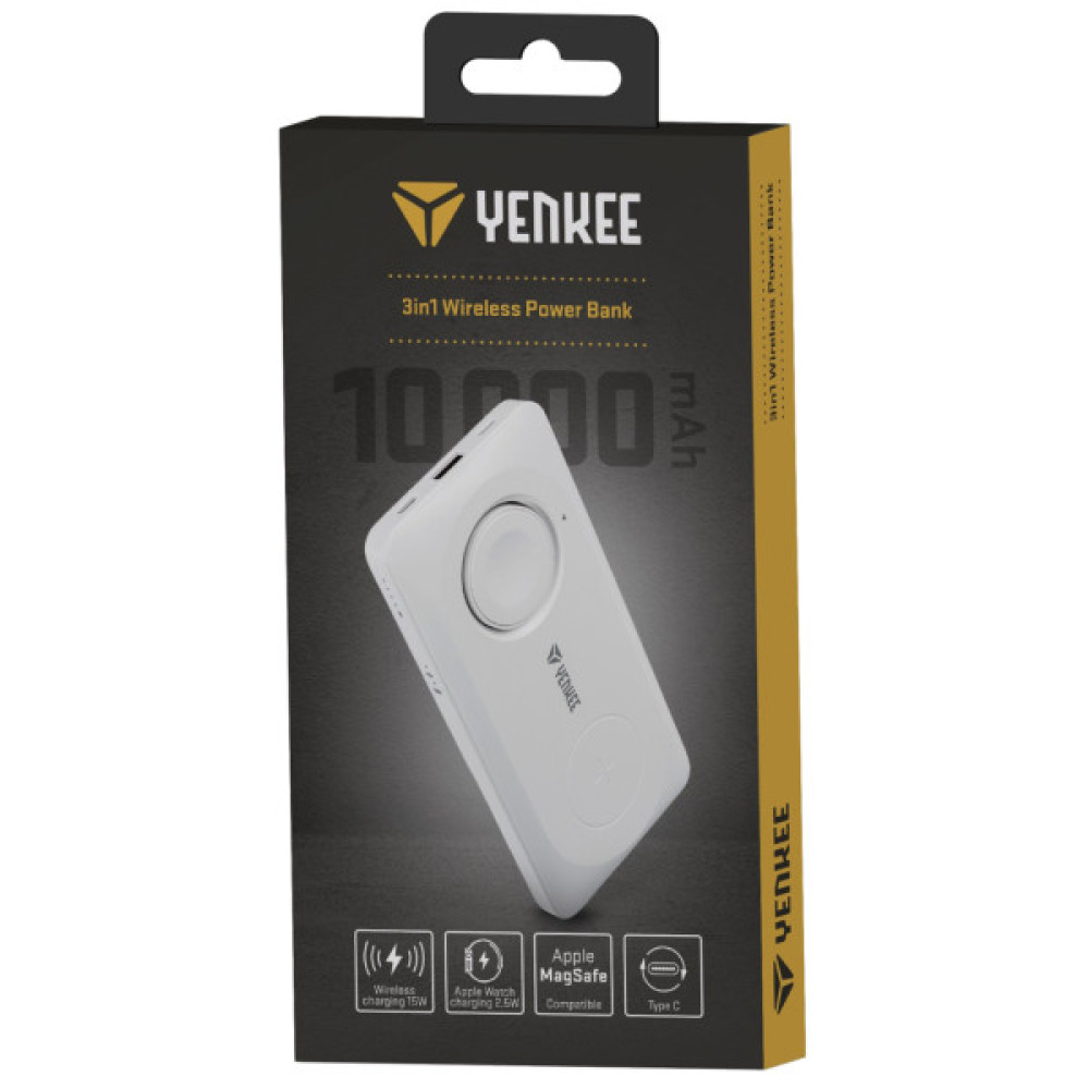 Батарея універсальна YENKEE 10000mAh, PD, 22,5W, 3in1, Qi Wireless, white (YPB 510 / 37000006)
