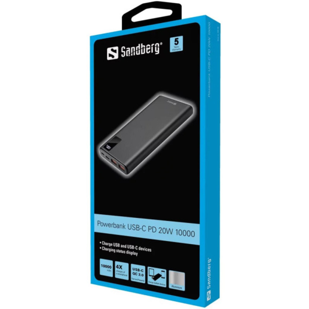 Батарея універсальна Sandberg 10000mAh, PD/20W, QC3.0, USB Type-C, USB-A*2 (420-58)