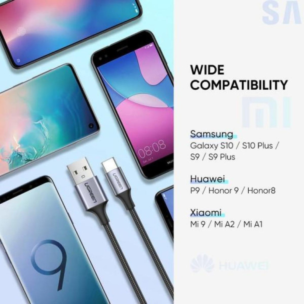 Дата кабель USB 2.0 AM to USB-C 2.0m US288 Aluminum Braid Black Ugreen (60128)