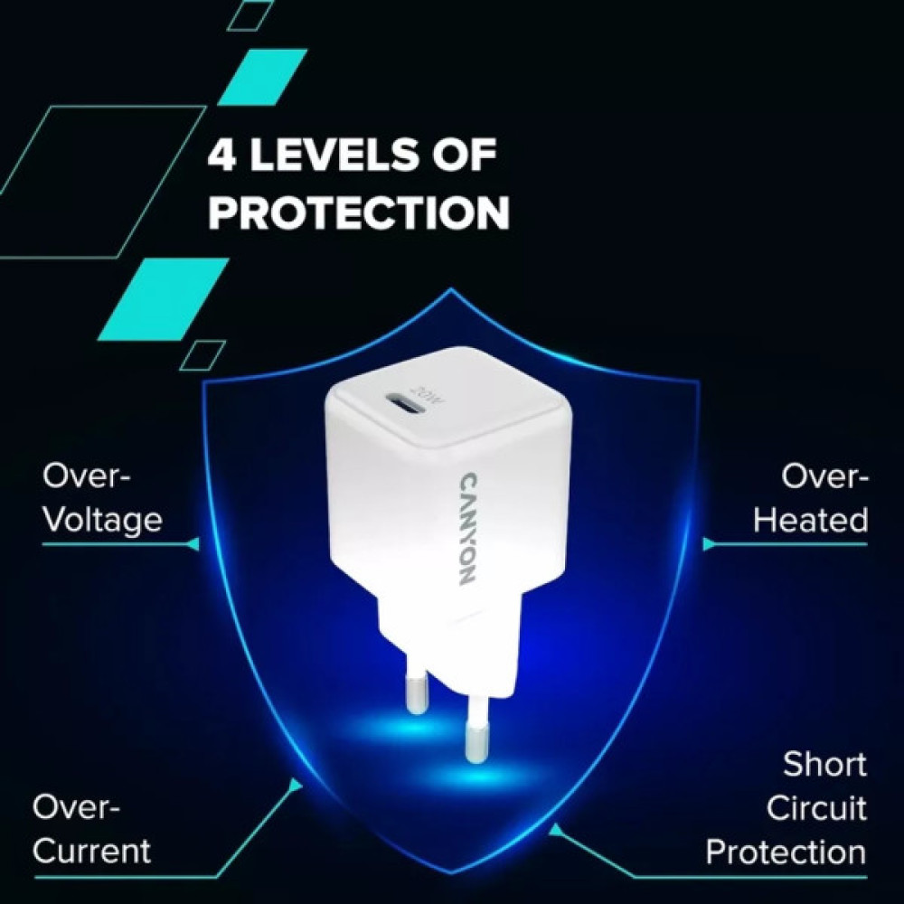 Зарядний пристрій Canyon CU20C GaN 20W 1xPD EU White (CNS-CUW20C)