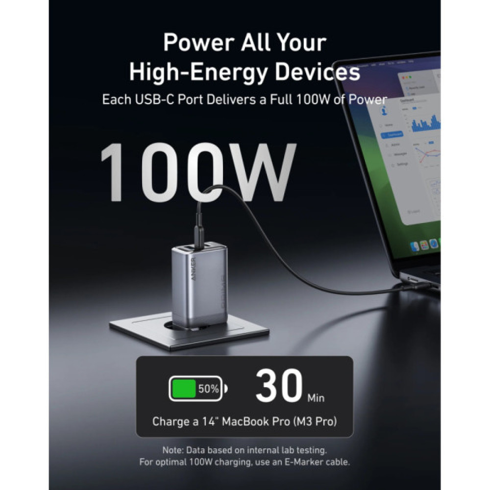 Зарядний пристрій Anker GaNPrime 100W 2xUSB-C PD + 1xUSB-A Foldable Silver (A2688341)