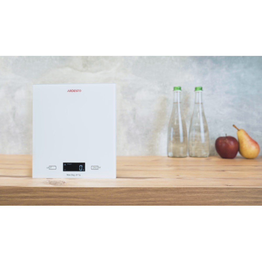 Ваги ARDESTO кухонні, 5кг, AAAx2 в комплекті, скло, білий