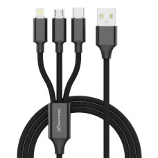 Дата кабель USB 2.0 AM to Lightning + Micro 5P + USB-C 1.0m 2.4-3A black Grand-X (PX-31B)