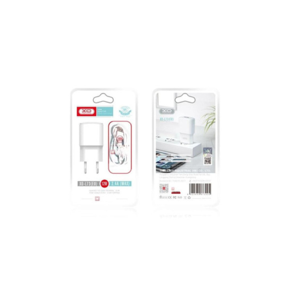 Зарядний пристрій XO L73 2.4A/1USB + cable lightning White (XO-L73i-WH)