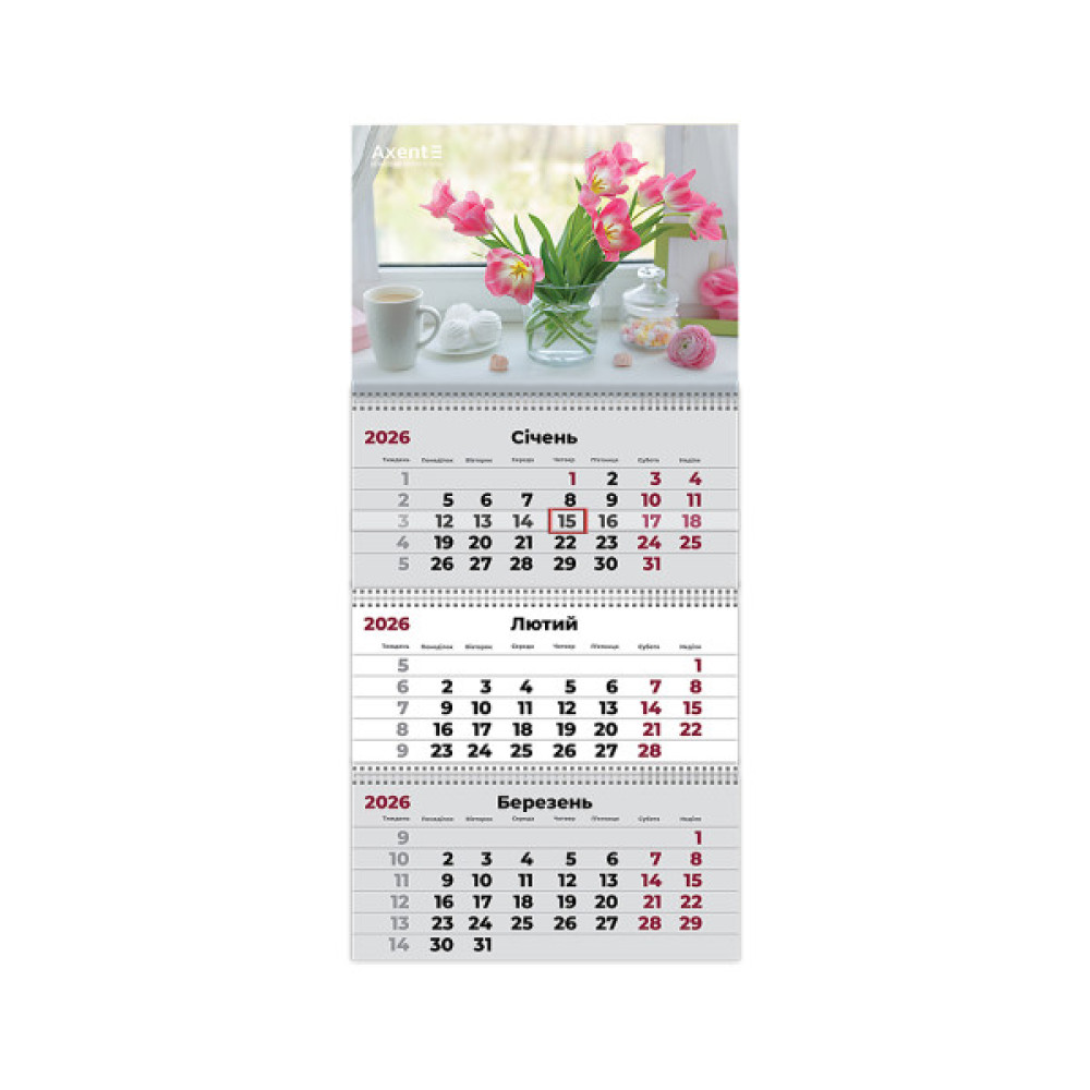 Календар Axent настінний квартальний 2026 р.,3 пружини Hygge 2 (8803-26-11-A)