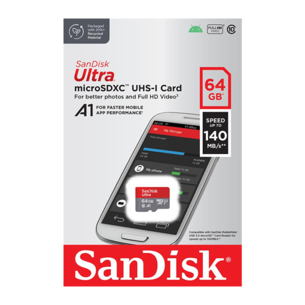 Карта пам'яті SanDisk 64GB microSDXC class 10 UHS-I A1 (SDSQUAB-064G-GN6MN)