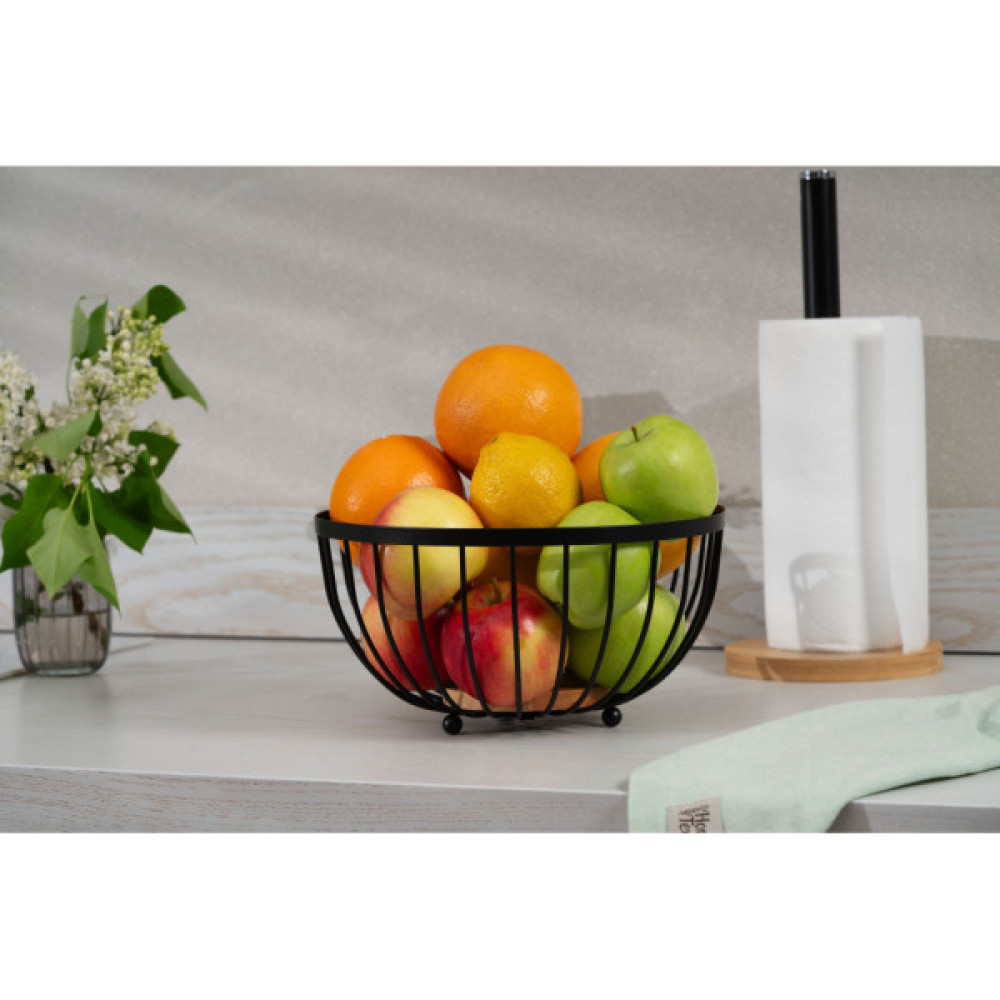 Фруктовниця Ardesto Midori 25х25х13см, метал, дерево, чорний (AR0904B)