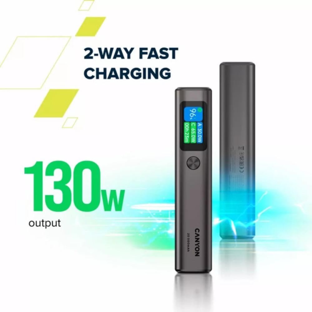Батарея універсальна Canyon 20000mAh OnPower 230 TFT PD/130W Dark Grey (CNS-CPB230DG)