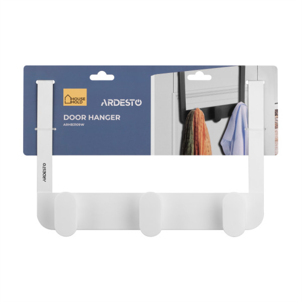 Дверний вішак на 3 гачки ARDESTO Minimalism 30x3x20см, метал, пластик, білий