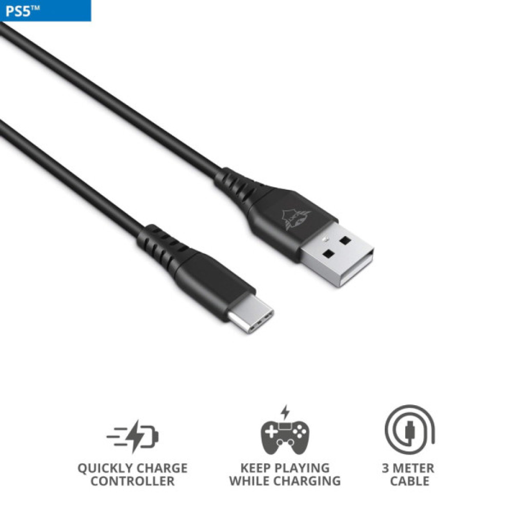 Дата кабель USB 2.0 AM to USB-C 3.0m GXT 226 for PS5 black Trust (24168_TRUST)