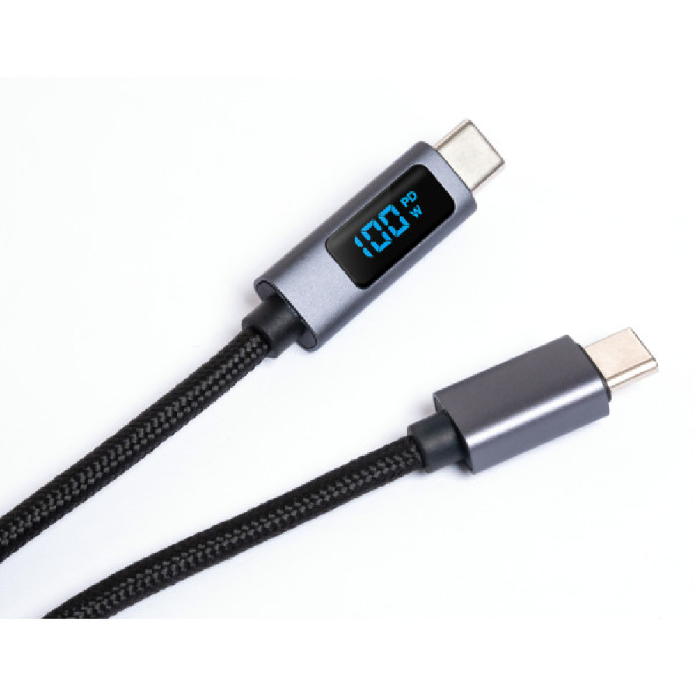 Дата кабель USB-C to USB-C 2.0m 100W LCD Display Nylon Black Vinga (VYDCCC22100D)
