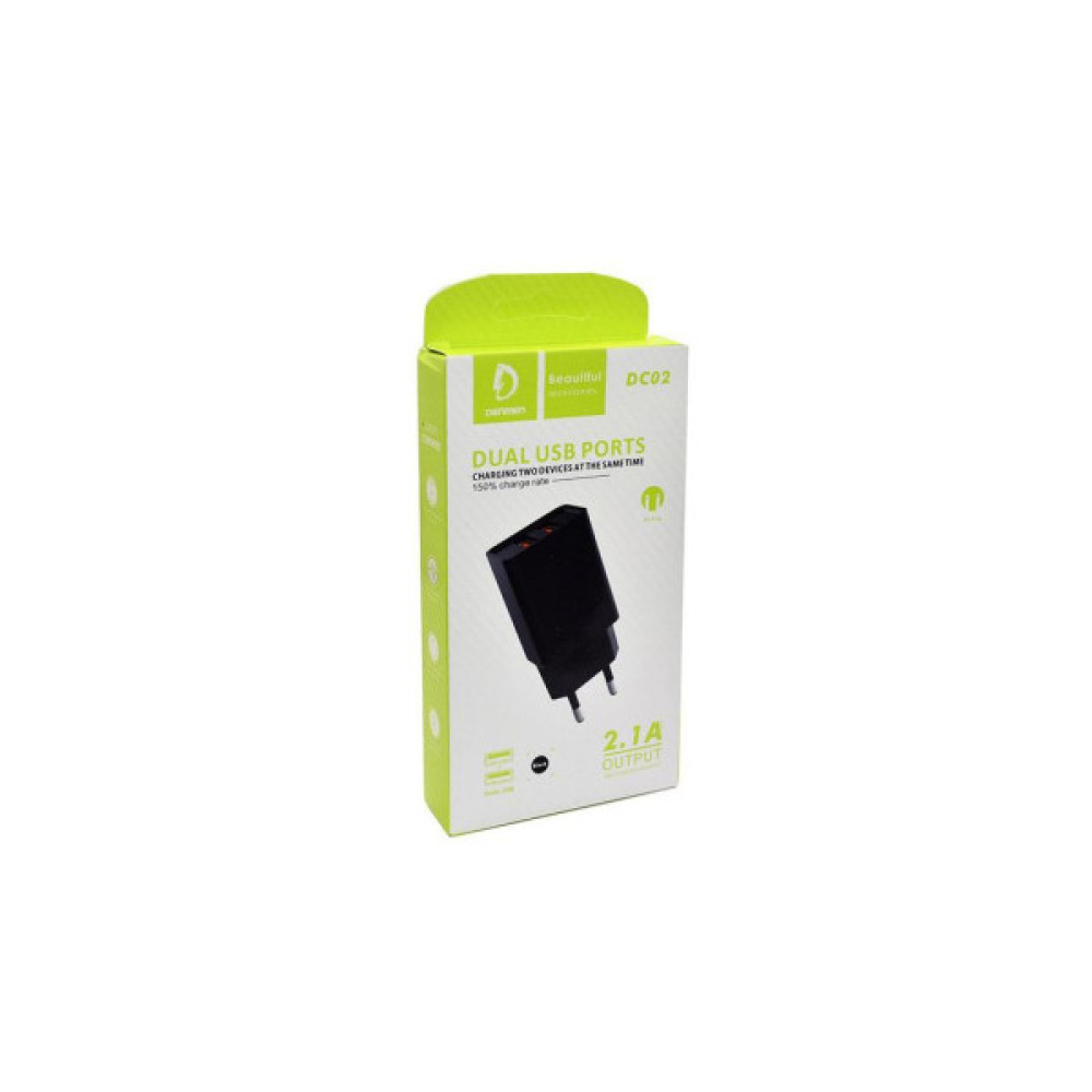 Зарядний пристрій Denmen 2xUSB 2.1A black (DC02-BK)