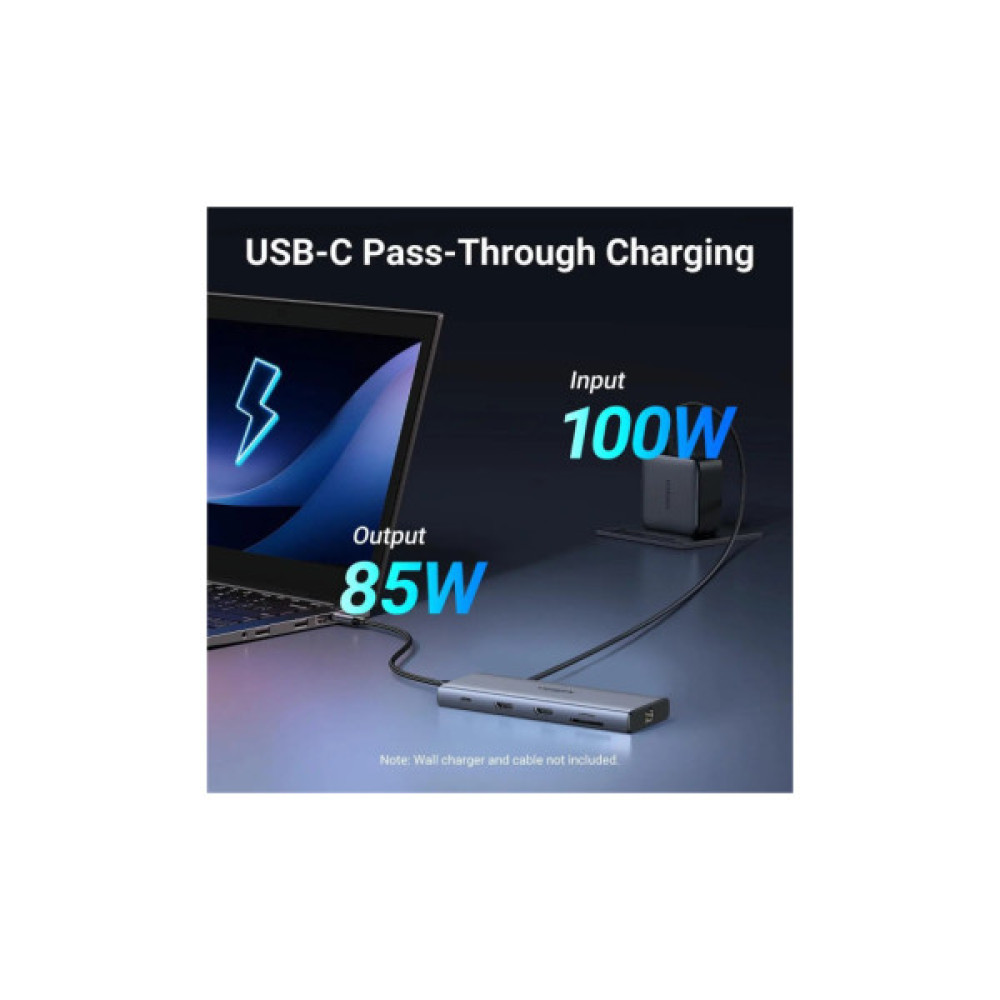 Порт-реплікатор UGREEN Dock CM639 USB3.2 Type-C --> HDMIx2, 60Hz/2xUSB-A/2xUSB-C 3.2/ RJ45/SD/TF/PD 100W (45380)