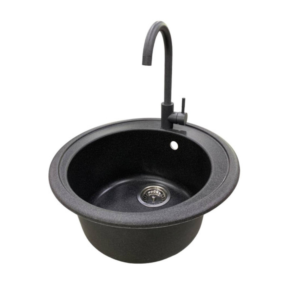Набір кухонна Adamant Sun, штучний камінь, кругла, без крила, 510x200мм, чаша - 1, врізна, графіт + змішувач