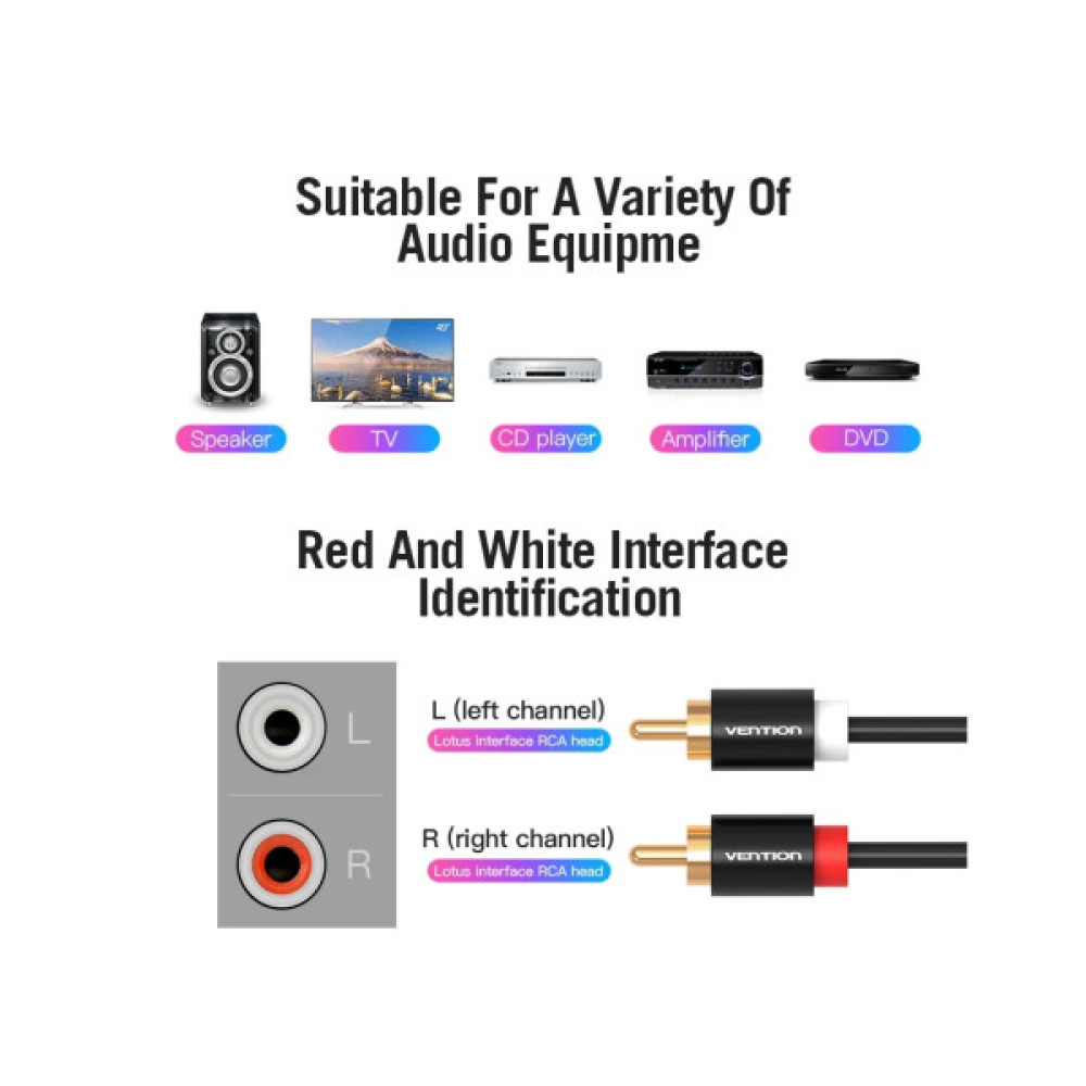 Кабель мультимедійний 2xRCA M to 2xRCA M 1.0m black Vention (VAB-R06-B100)