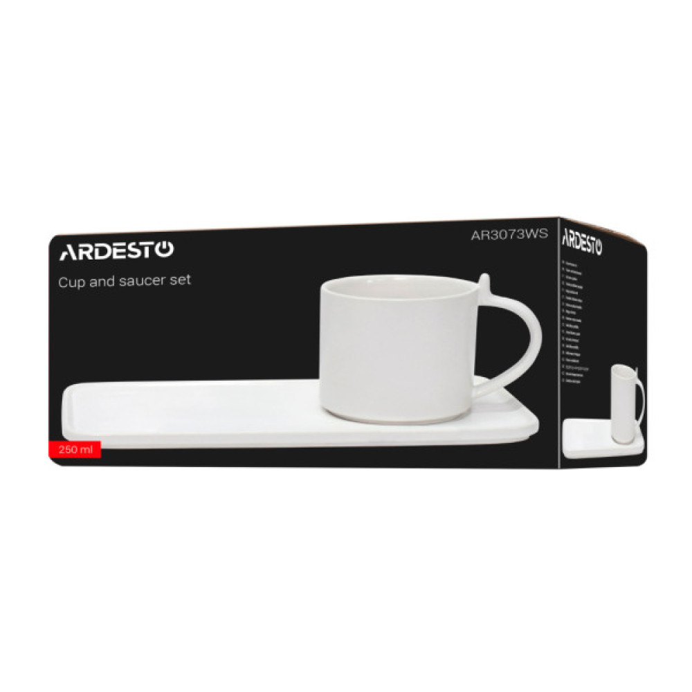 Комплект посуду Ardesto чашка з блюдцем, 250мл, порцеляна, білий (AR3073WS)