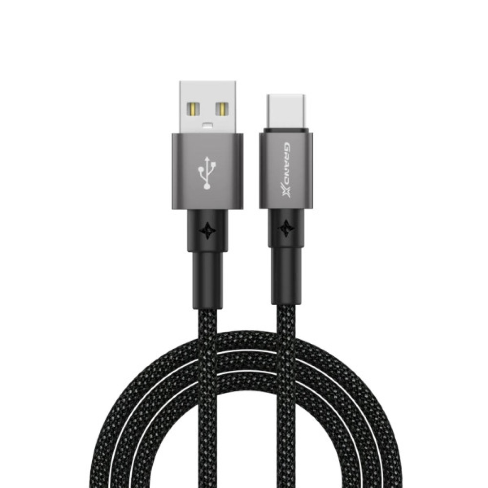 Дата кабель USB 2.0 AM to USB-C 1.0m 3A nylon black Grand-X (PC-08B)