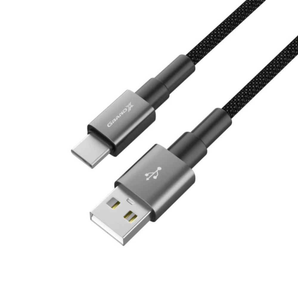 Дата кабель USB 2.0 AM to USB-C 1.0m 3A nylon black Grand-X (PC-08B)