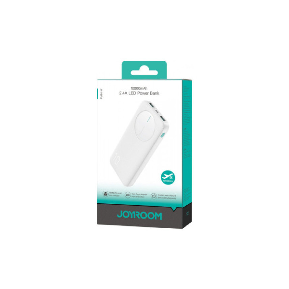 Батарея універсальна JOYROOM 10000mAh 12W QC, 2xUSB-A, USB-C In/Out White (JR-PBF12)